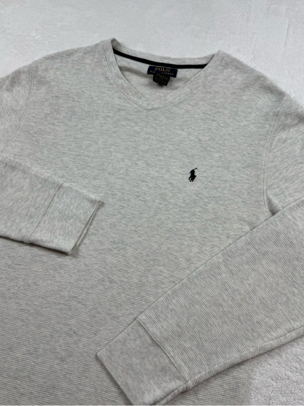Polo Ralph Lauren waffle knit thermal v-neck t-shirt men’s size M gray long SL